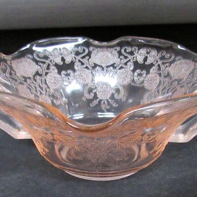 Pink Depression Glass Cream Soup Bowl, Florentine Pattern