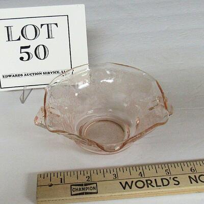 Pink Depression Glass Cream Soup Bowl, Florentine Pattern