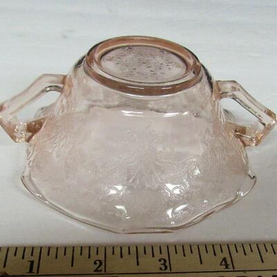 Pink Depression Glass Cream Soup Bowl, Florentine Pattern