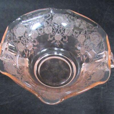 Pink Depression Glass Cream Soup Bowl, Florentine Pattern