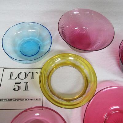 Lot of Vintage Glassware, Cut to Clear Bowl, Cranberry Glass, Blue Bowl