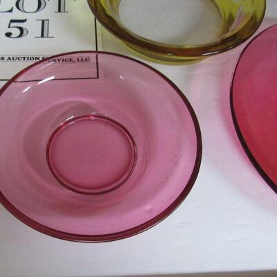 Lot of Vintage Glassware, Cut to Clear Bowl, Cranberry Glass, Blue Bowl
