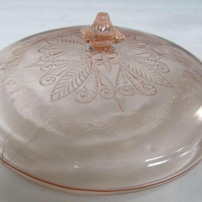 Pink Depression Glass Covered Vegetable Bowl, Adam Pattern, Nice Lid