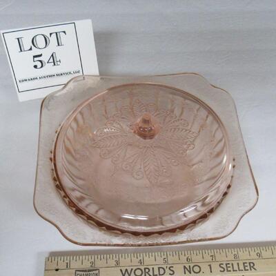 Pink Depression Glass Covered Vegetable Bowl, Adam Pattern, Nice Lid
