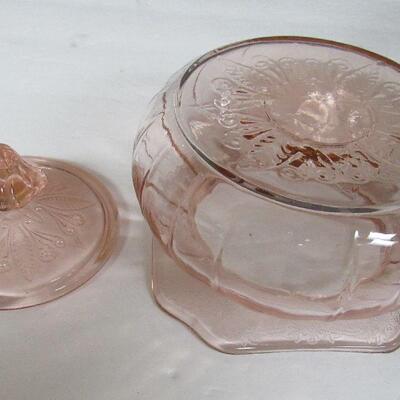 Pink Depression Glass Covered Candy Dish, Adam Pattern