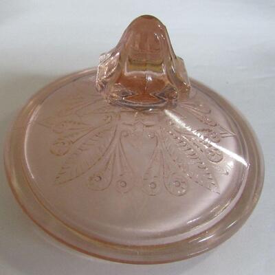 Pink Depression Glass Covered Candy Dish, Adam Pattern
