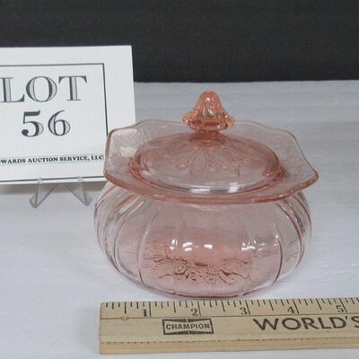 Pink Depression Glass Covered Candy Dish, Adam Pattern