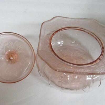 Pink Depression Glass Covered Candy Dish, Adam Pattern