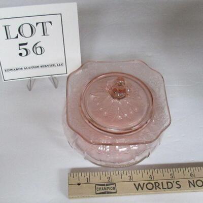 Pink Depression Glass Covered Candy Dish, Adam Pattern