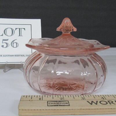 Pink Depression Glass Covered Candy Dish, Adam Pattern