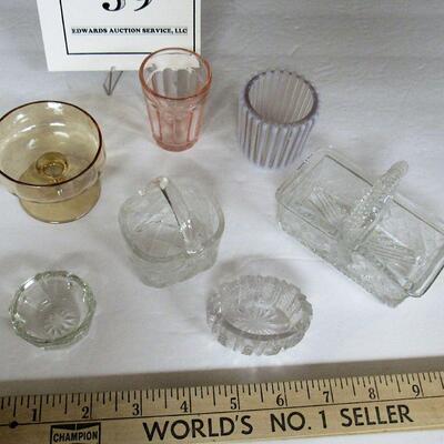 Lot of Vintage Smalls: Salt dips, Toothpick Holder, Depression Glass Shot Glass