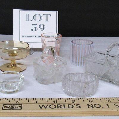 Lot of Vintage Smalls: Salt dips, Toothpick Holder, Depression Glass Shot Glass