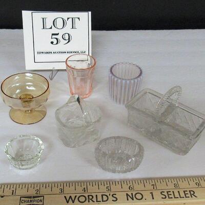 Lot of Vintage Smalls: Salt dips, Toothpick Holder, Depression Glass Shot Glass