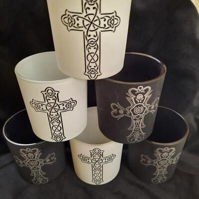 Glass Cross Votives Lot of 6