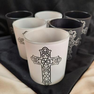 Glass Cross Votives Lot of 6