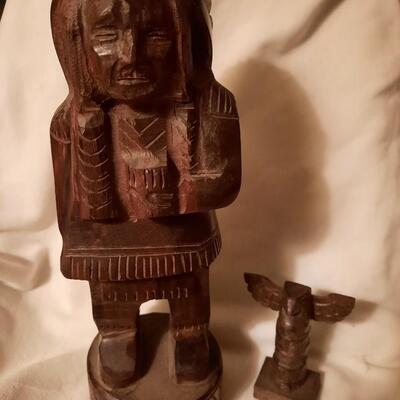 Ironwoood Carved Indian & Totem Pole