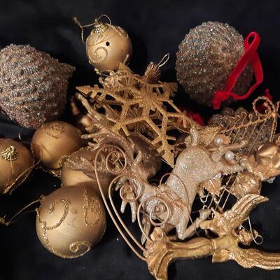Gold Christmas Ornaments Lot of 18