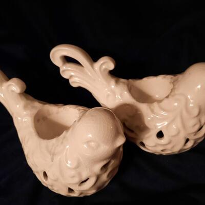 White Ceramic Bird Votive Holders Pair