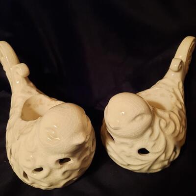 White Ceramic Bird Votive Holders Pair