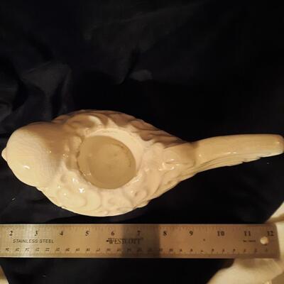White Ceramic Bird Votive Holders Pair