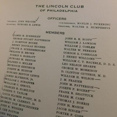 1917 Lincoln Club of Philadelphia - Meeting Menu