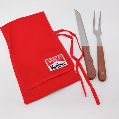 NEW VINTAGE MARLBORO GRILLING UTENSIL SET W/ CANVAS STORAGE BAG #1