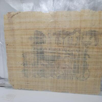 LARGE EGYPTIAN PAPYRUS PAPER ART WORK IN GLASS