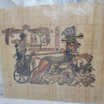 LARGE EGYPTIAN PAPYRUS PAPER ART WORK IN GLASS