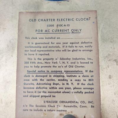 OLD CHARTER KENTUCKY BOURBON CLOCK