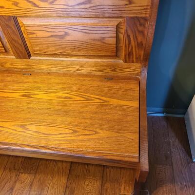 Lot 155: Solid Wood Table Dinette Set w/Three Storage Benches and Rush Chair