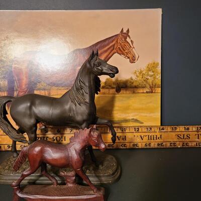 Lot 160: Original Artwork Print on Board, Vintage Metal Horse Statue and More