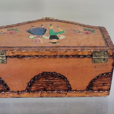 Lot 89: Vintage Chased Wood Trinket Box with Dancing Couple and Flowers Transfers