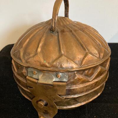 Vintage Turkish Brass Round Globe Lunchbox and Latch