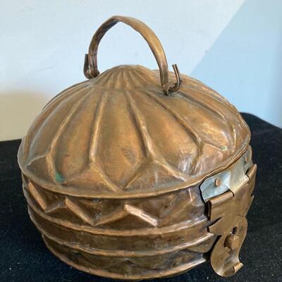 Vintage Turkish Brass Round Globe Lunchbox and Latch
