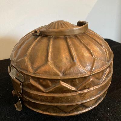 Vintage Turkish Brass Round Globe Lunchbox and Latch