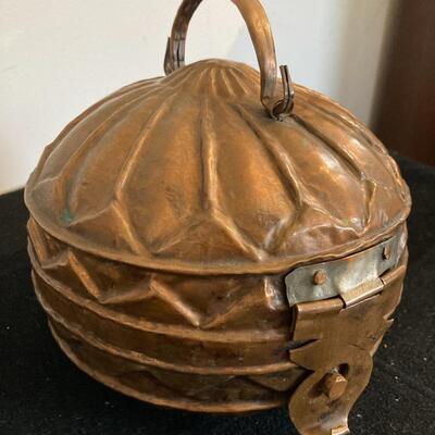 Vintage Turkish Brass Round Globe Lunchbox and Latch