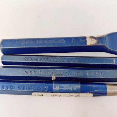 HARGRAVE AND UNBRANDED METAL PUNCH AND CHISEL LOT W/ BOX