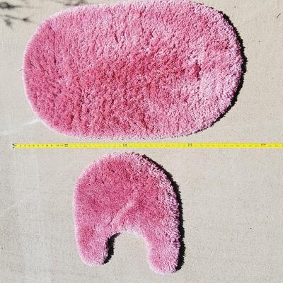 AMAZING PINK FLUFFY BATHROOM RUG SET