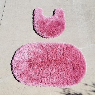 AMAZING PINK FLUFFY BATHROOM RUG SET