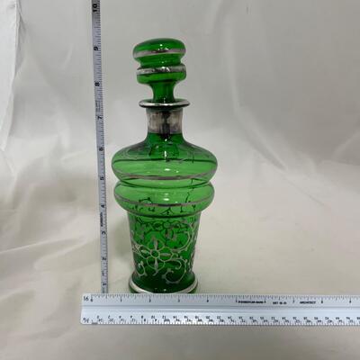 .9. Emerald Green Hand Silvered Decanter | c. 1910