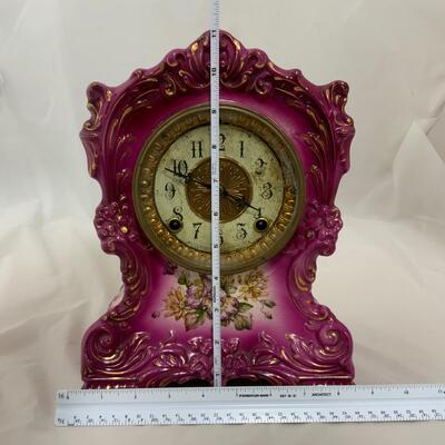 .15. Pink Floral 8-Day Porcelain Clock | c. 1890