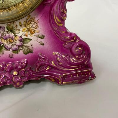 .15. Pink Floral 8-Day Porcelain Clock | c. 1890