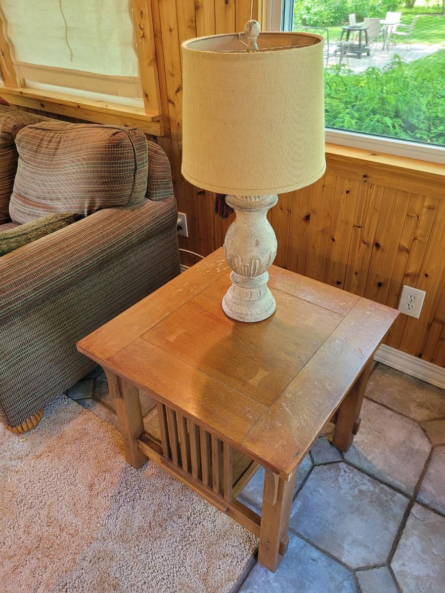 Mission Style End Table (needs some love) and lamp