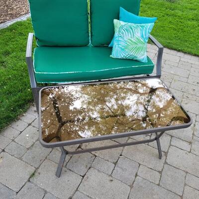 Cute outdoor bench with table- Sunbrella cushions