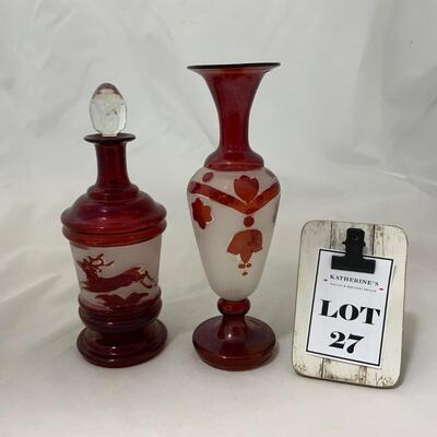 .27. Bohemian Glass Cologne Bottle and Vase | c. 1870