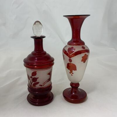 .27. Bohemian Glass Cologne Bottle and Vase | c. 1870