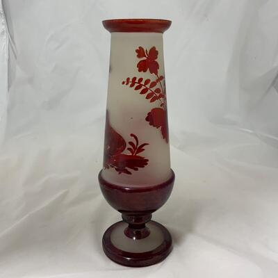 .28. Rare Find | Dog and Rooster Bohemian Glass Vase | c. 1870