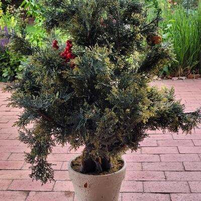 Lot 104: Vintage Faux Christmas Tree in Pot w/ Red Berries