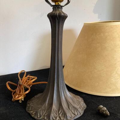 Antique Metal Lamp Base with Shade. Re-wired and working