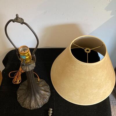 Antique Metal Lamp Base with Shade. Re-wired and working